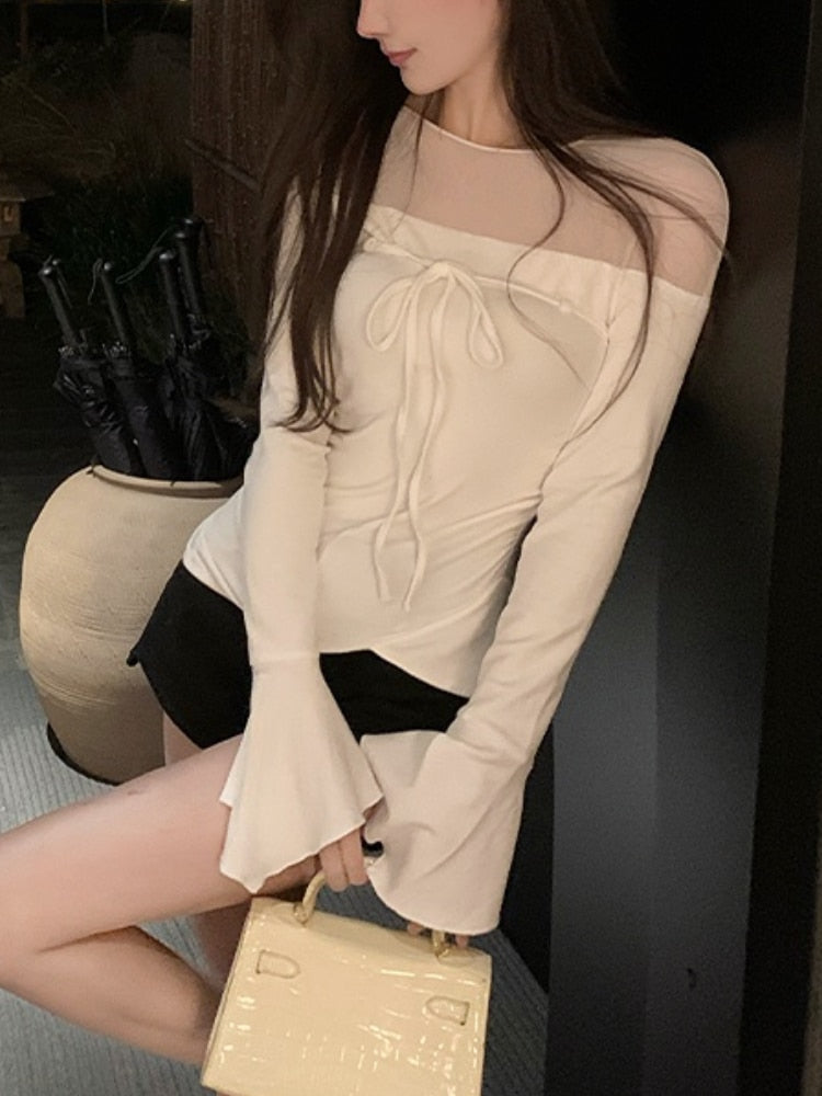 Yipinpay Color Basic Y2k Tops Woman Woman Design Korean Style Long Sleeve Pullover Casual Elegant Fashion Clothing 2023 Spring Chic