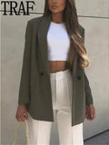 Yipinpay 2023 Brown Double Breasted Blazer Women Office Casual Blazer Woman Long Sleeve Elegant Women's Jacket Autumn Winter Coat