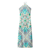 Yipinpay 2023 Halter Backless Dress Woman Vintage Print Long Dress Women Summer Off Shoulder Sexy Dresses Elegant Party Dresses