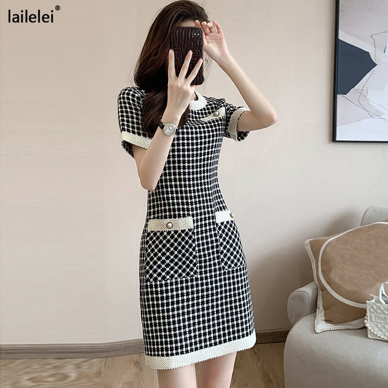 Yipinpay 2023 new style elegant temperament small fragrance high sense fashion casual short sleeved dress women
