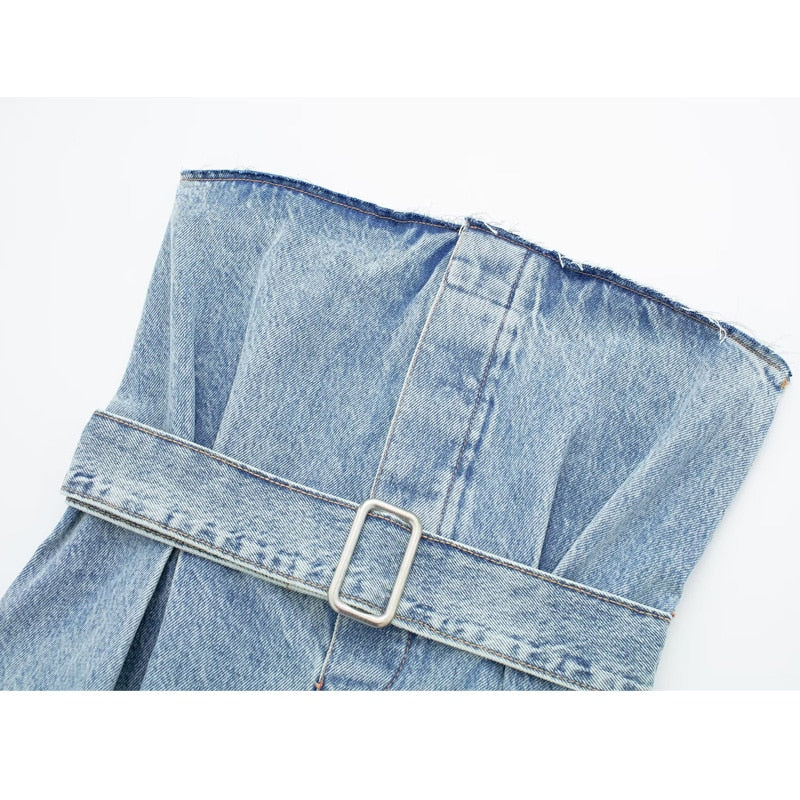Yipinpay 2023 Blue Denim Top Female Strapless Off Shoulder Tops For Women Backless Sleeveless Tube Top Streetwear Sexy Summer Tops