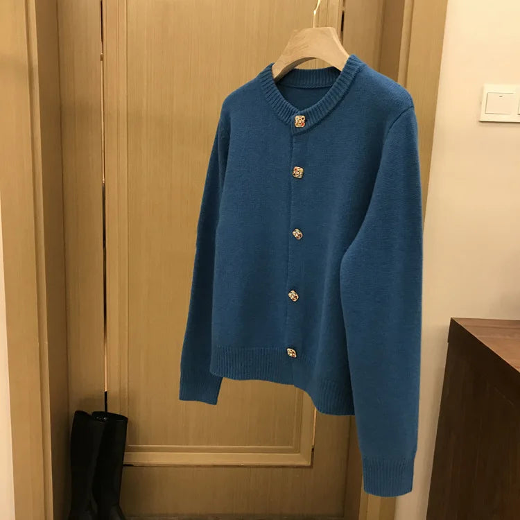 Yipinpay O-Neck Sweater French Elegant Single Breasted Women's Spring Autumn Winter New Fashion All-match Long Sleeve Top Coat
