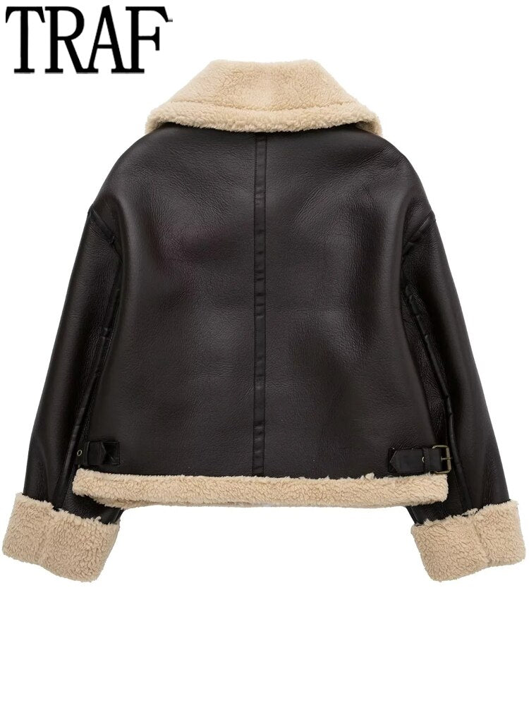 Yipinpay Brown Fleece Jacket Women Double Faced Cropped Jacket Autumn Zip Up Short Jacket Female Very Warm Woman Winter Coat 2023