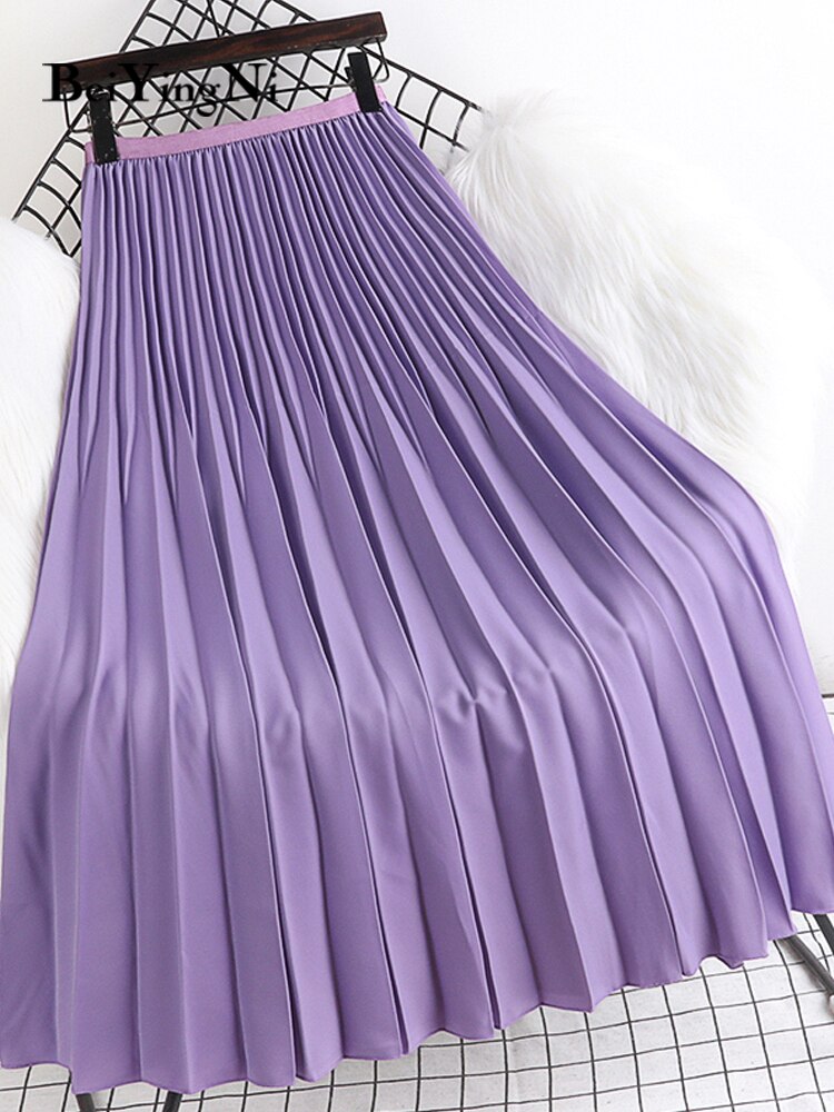 Yipinpay 2023 Spring Autunn Pleated Skirt Women Casual Fashion Elegant Solid Color High Waist Long Midi Skirts Ladies Chic Saia