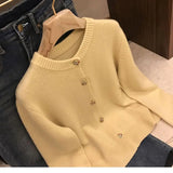 Yipinpay O-Neck Sweater French Elegant Single Breasted Women's Spring Autumn Winter New Fashion All-match Long Sleeve Top Coat