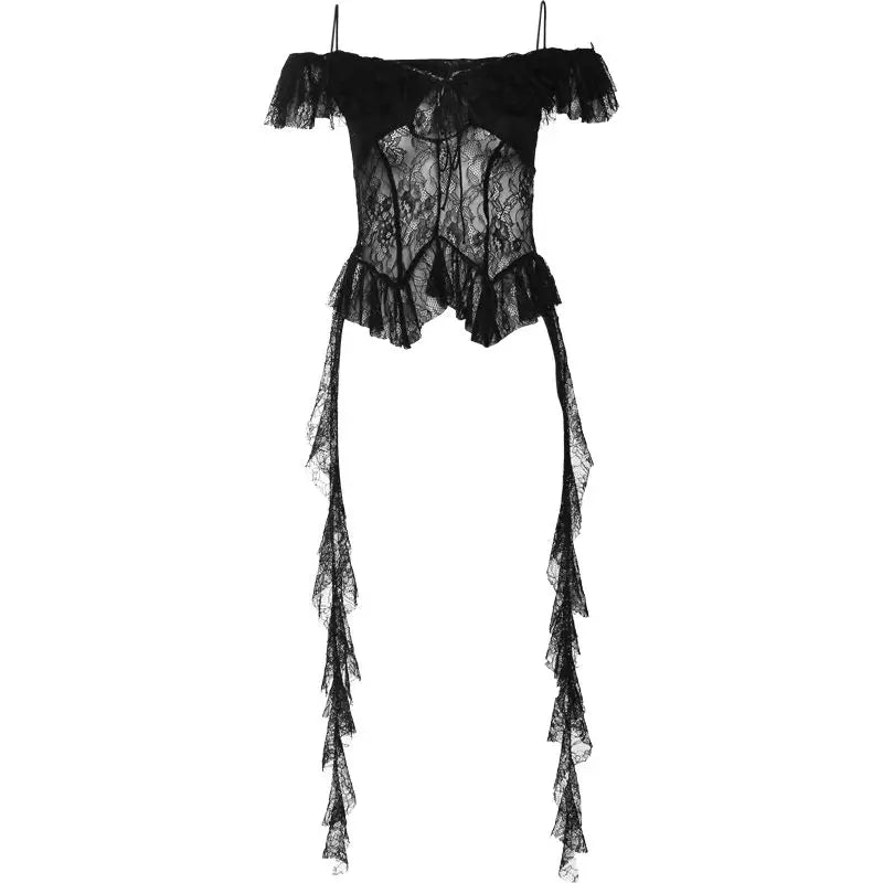 Yipinpay Girl White Lace Spliced Strap Tank Top Women Camisole Summer New Korean Irregular Slimming Ruffle Hollow Out Sexy Tops