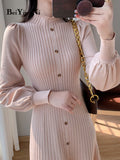yipinpay 2023 Korean Fashion Women's Sweater Dress Buttons Autumn Knitwear Long Midi Dresses Female Winter Black Chic Vestidos