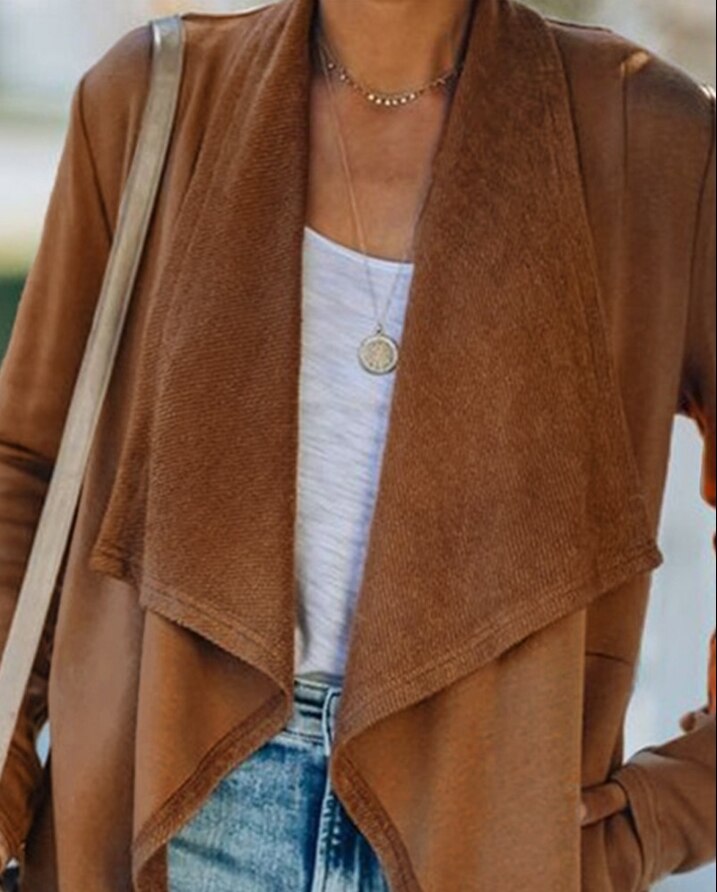 Yipinpay winter women's coat new casual Long Sleeve Waterfall Neck Coat Cardigan tops fall outfits women Daily Plain autumn female