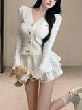 Yipinpay Summer Korea Fashion Knitted Suit Black Slim 2 Piece Skirt Set Casual Elegant Sweater + Women Outwear Casual Y2k Mini Skirt