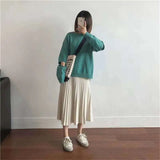 Yipinpay skirt women mid-length spring and autumn new 2024 elastic high waist thin a-line wool solid pleated long skirt female