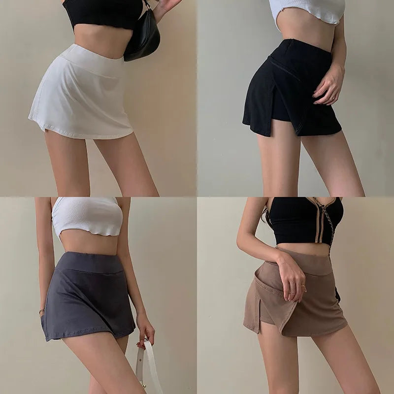 Yipinpay Skirt Women High Waist Sexy Girl Tight Bag Hip Short Skirt Summer Sports Culottes split A-line Mini skirt Y2K