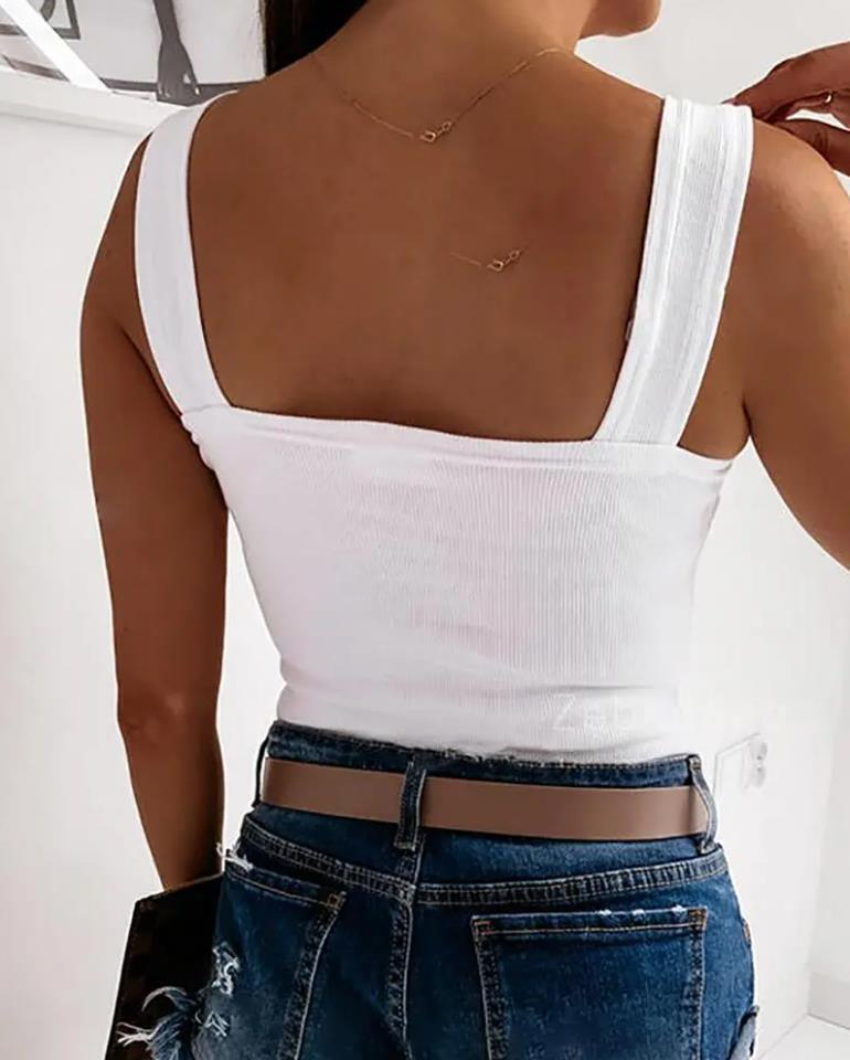 Yipinpay Summer New Women's Tank Tops Casual Square Neck Backless Knit Basic Tank Top Sleeveless White Fashion Female Outfits