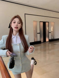 Yipinpay Hot Girl Suit for Women's Autumn/Winter Square Collar Woolen Jacket High Waisted Mini Skirt Two-piece Set Female Clothes