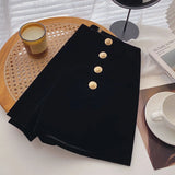 Yipinpay Black High Waist Slim Shorts Thicked Women's Winter New Korean Fashion Double-breasted Wide Leg Short Pants