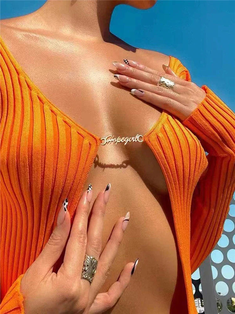 Yipinpay Women Ribbed Knit Cropped Tops Sexy Knitted Long Sleeve Cardigan Sweaters for Ladies Casual Shirts Pullovers Spring 2024