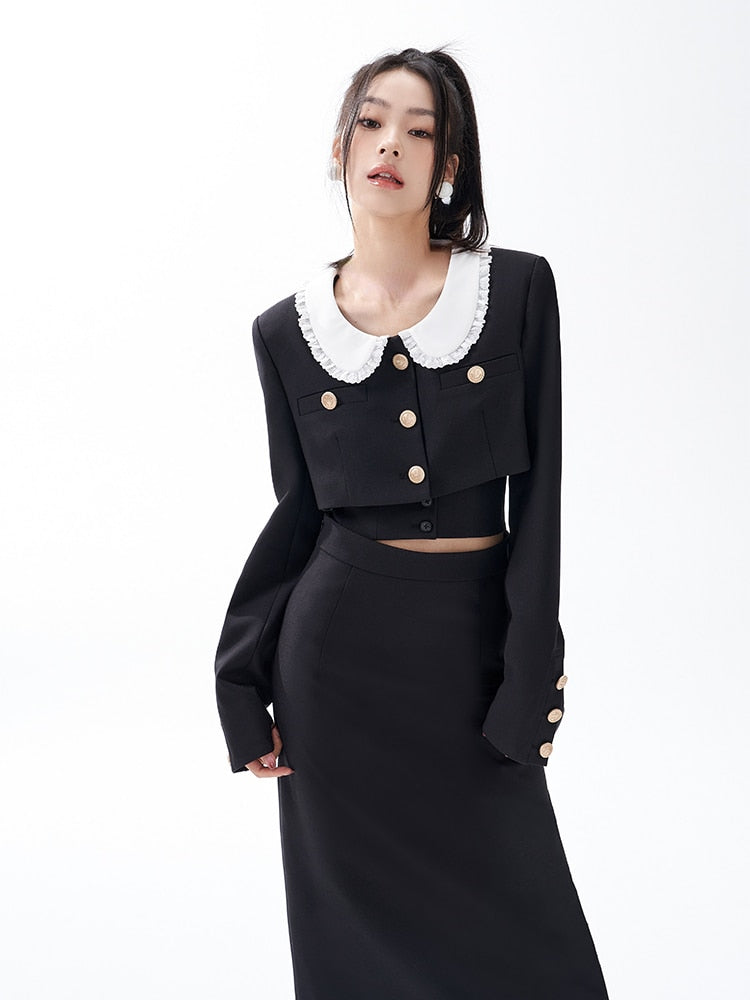 Yipinpay Autumn 3 Piece Dress Set Solid Korean Suit Slim Strap Vest + Long Sleeve Crop Tops + Casual Elegant Midi Skirt Woman Chic
