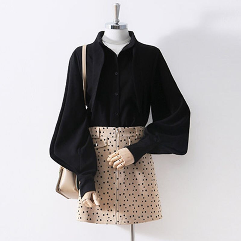 Yipinpay Autumn Women Blouses Rabbit Ears Collar Shirt Long-sleeve Korean Retro Loose Lantern Sleeve Top Blusas Mujer De Moda 2023