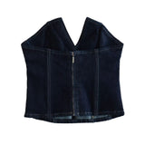 Yipinpay 2023 Denim Corset Top Female Summer Off Shoulder Tops For Women Blue Sleeveless Backless Bustier Top Woman Slit Sexy Tops
