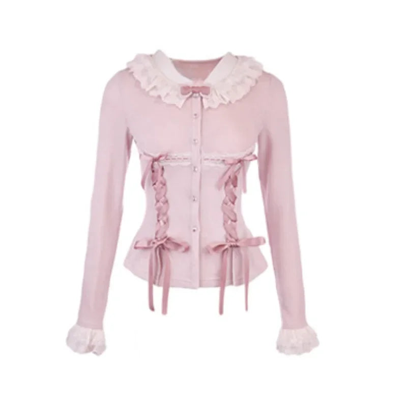 Yipinpay Japanese Kawaii 2 Piece Skirt Set Women Sweet Bow Knitted Tops Cute Mini Cake Skirt Korean Fashion Spring Autumn Skirt Suit