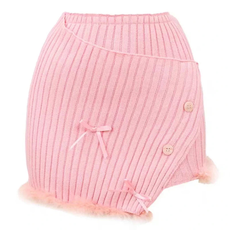 Yipinpay Autumn Pink Knitted Suit Woman Kawaii Elegant Set Korea Fashion Clothing Woman Casual Sweater + Slim Bodycon Y2k Mini Skirt