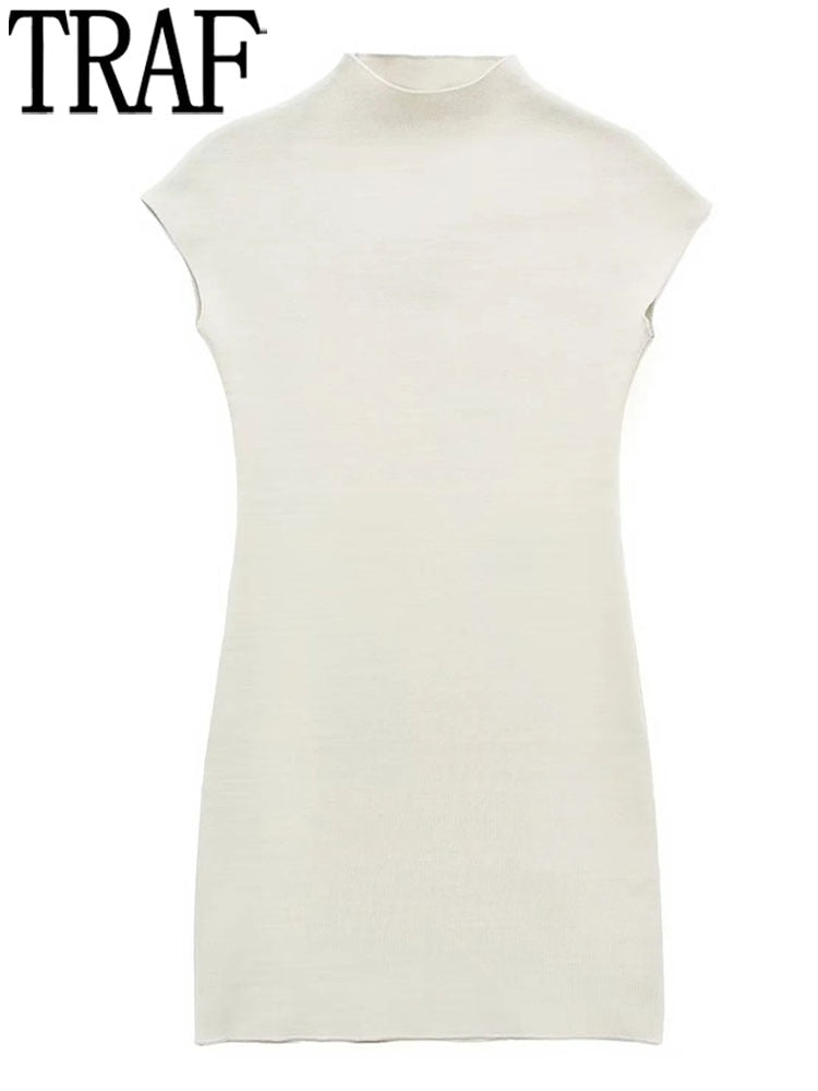 Yipinpay 2023 Knitted Dresses For Women Beige Mini Bodycon Dress Women Sleeveless Elegant Sexy Short Dresses Woman Party Dress