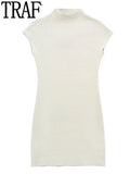 Yipinpay 2023 Knitted Dresses For Women Beige Mini Bodycon Dress Women Sleeveless Elegant Sexy Short Dresses Woman Party Dress