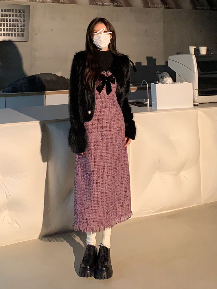 Yipinpay Fashion Suit Woman Elegant Clothing Strap Y2k Mini Dress + Black Slim Tops Basic 2 Piece Dress Set Female 2023 Spring