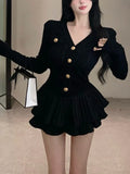 Yipinpay Summer Korea Fashion Knitted Suit Black Slim 2 Piece Skirt Set Casual Elegant Sweater + Women Outwear Casual Y2k Mini Skirt