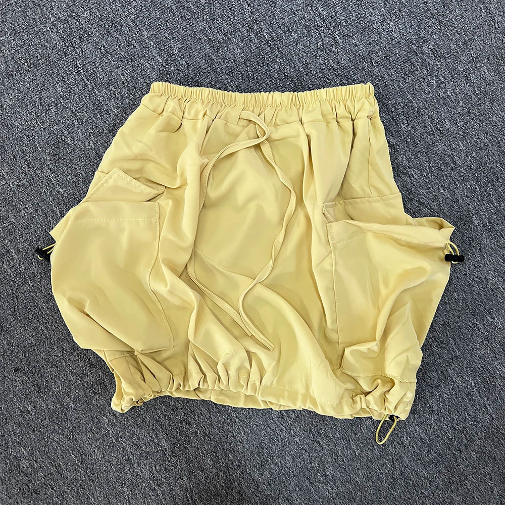 Yipinpay Summer Women Skirts American Spicy Girls Drawstring Cargo Half Skirt High Waist Versatile Causal Slim Short Skirt for Women