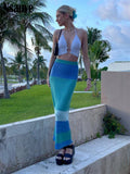 yipinpay 2023 Fashion Knitted Y2K Aesthetic Boho Beach Party High Waist Long Dress Sexy Women Hollow Out Maxi Skirt Vintage Summer
