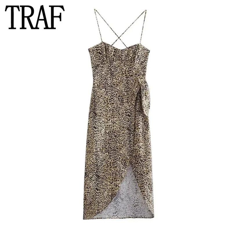Yipinpay 2023 Leopard Print Corset Dress Woman Knot Slip Long Dress Women Summer Backless Sexy Midi Dresses Elegant Party Dresses