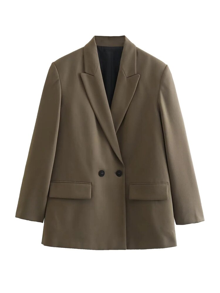 Yipinpay 2023 Brown Double Breasted Blazer Women Office Casual Blazer Woman Long Sleeve Elegant Women's Jacket Autumn Winter Coat