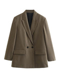 Yipinpay 2023 Brown Double Breasted Blazer Women Office Casual Blazer Woman Long Sleeve Elegant Women's Jacket Autumn Winter Coat
