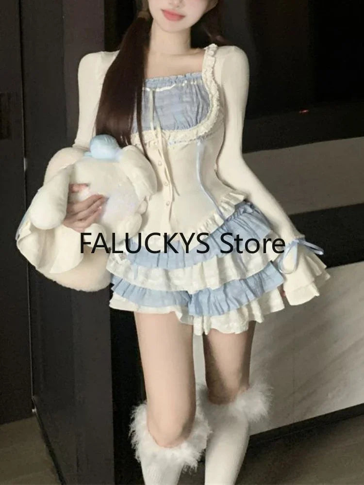 Yipinpay Summer Sweet French Skirt 2 Piece Set Women Evening Party Slim Y2k Crop Top + Office Lady Casual Mini Skirt Korean Fashion