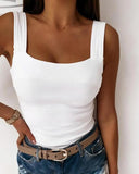 Yipinpay Summer New Women's Tank Tops Casual Square Neck Backless Knit Basic Tank Top Sleeveless White Fashion Female Outfits