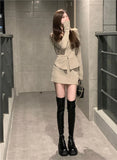 Yipinpay Sweet Hot Girl Suit Women's Autumn Square Collar Long-sleeved Knitted Shirt High Waist Short Skirt Fashion Two-piece Set