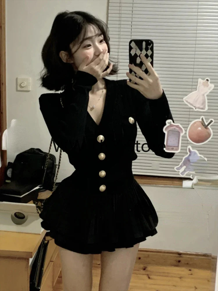 Yipinpay Casual Knitted Sweater Tops Casual Slim Y2k Mini Skirt Party Elegant Clothing Korean Fashio 2 Piece Set Skirt Woman 2024
