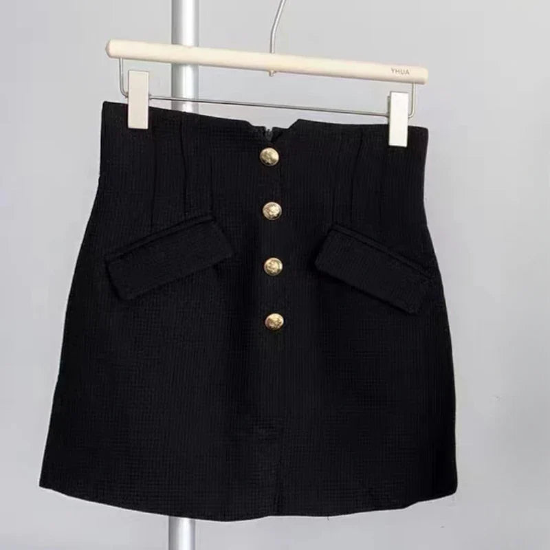 Yipinpay Winter Elegant Blazer Skirt Set Outfits Black Fashion 2 Piece Set Office Lady Y2k Crop Tops Slim Mini Skirt Woman Korean