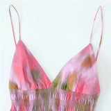 Yipinpay 2023 Print Backless Long Dress Women Summer Ruffle Slip Dress Woman Sleeveless Sexy Midi Dresses Ruched Beach Party Dresses