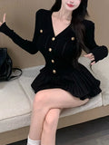 Yipinpay Summer Korea Fashion Knitted Suit Black Slim 2 Piece Skirt Set Casual Elegant Sweater + Women Outwear Casual Y2k Mini Skirt