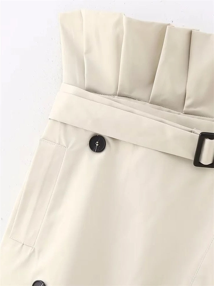 Yipinpay 2023 Paperbag Long Skirt Women Gabardine High Waist Wrap Skirt Women Fashion Slit Midi Skirts Elegant Women's Skirts