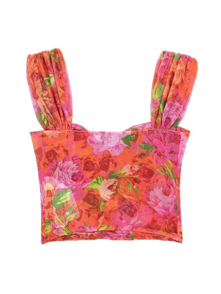 Yipinpay Floral Tulle Corset Top Women Mesh Crop Top Woman Off Shoulder Bustier Sexy Tops Y2k Backless Tank Tops For Women 2023