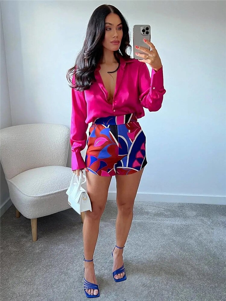 Yipinpay 2023 Print Bermuda Shorts Woman High Waist Short Pants Women Summer Y2k Fashion Pockets Beach Baggy Casual Shorts Sets