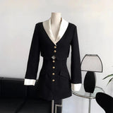 Yipinpay Winter Elegant Blazer Skirt Set Outfits Black Fashion 2 Piece Set Office Lady Y2k Crop Tops Slim Mini Skirt Woman Korean