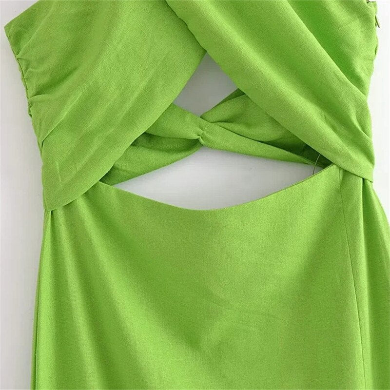 Yipinpay 2023 Cut Out Halter Dress Woman Green Backless Long Dress Women Summer Sexy Party Dresses Holiday Off Shoulder Midi Dresses