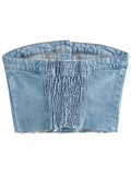 Yipinpay Blue Denim Crop Top Women Off Shoulder Corset Top Female Women's Tube Tops Streetwear Y2k Tops Woman Sexy Summer Tops