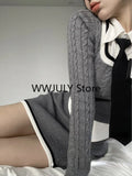 Yipinpay Knitted Suit Woman Y2k Crop Tops Sweater + Casual Shirt + Slim Bodycon Mini Skirt Korean 3 Piece Set Skirt 2024 Autumn