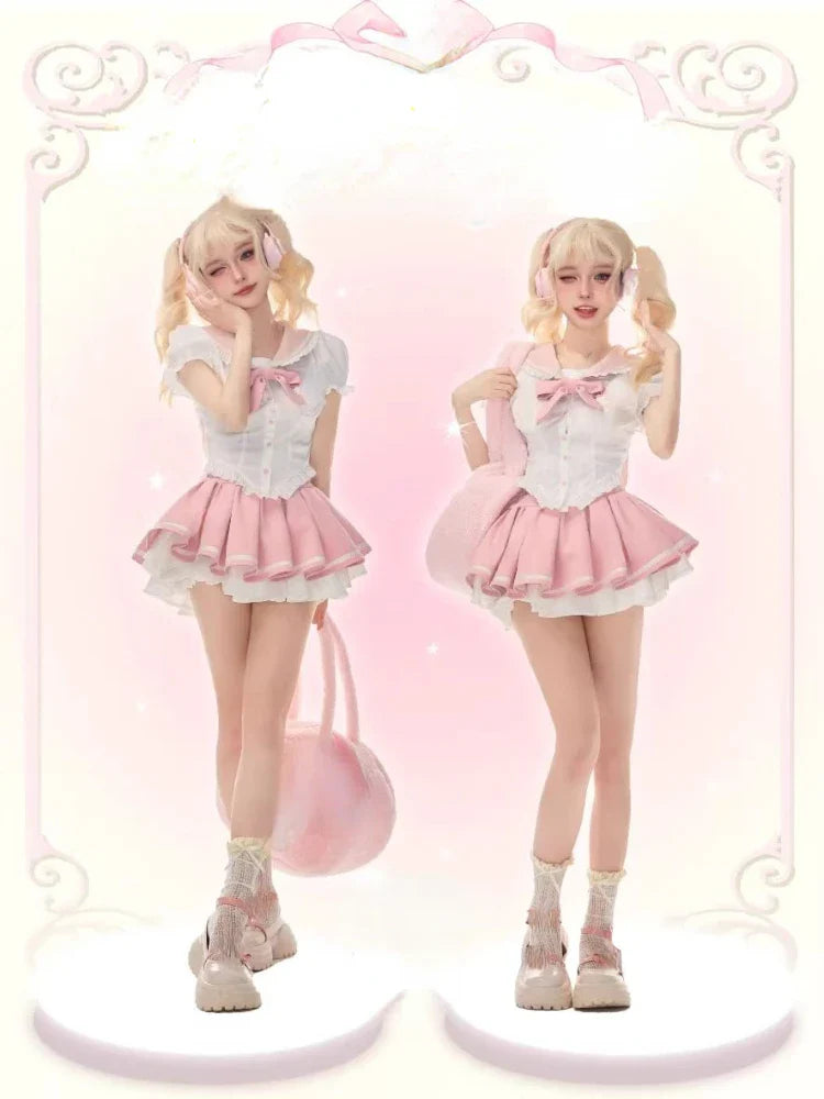 Yipinpay Summer Kawaill 2 Piece Set Women Evening Party Slim Y2k Crop Top + Office Lady Causal Sweet Mini Skirt Korean Fashion Chic