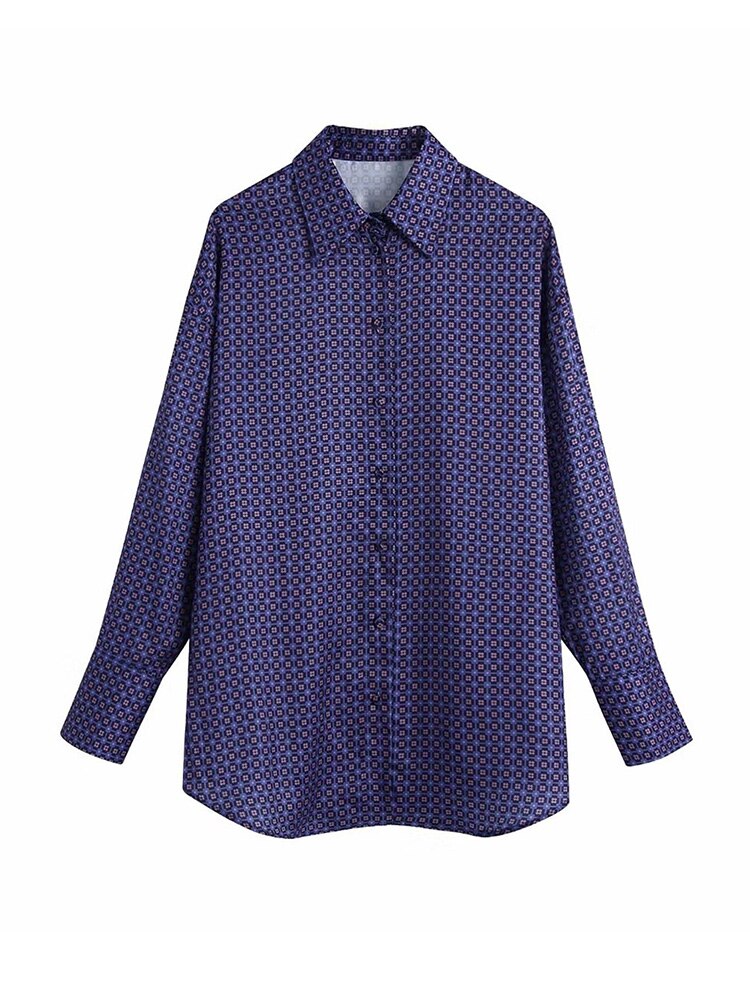 Yipinpay 2023 Spring Autumn Women Printed Blouses Shirt Causal Turn Down Collar Long Sleeved Thin Tops Single Breasted T-Shirts