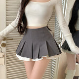 Yipinpay Sweet Mini Skirts Women High Waist Patchwork Contrast Slim Winter Fashion Preppy Style Pleated Skirt Female Sexy Casual